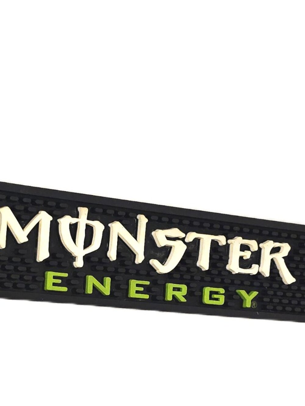 Monster Energy Drink Rubber Bar Mat 20.5 x3.25 Spill Man Cave Black Green Logo